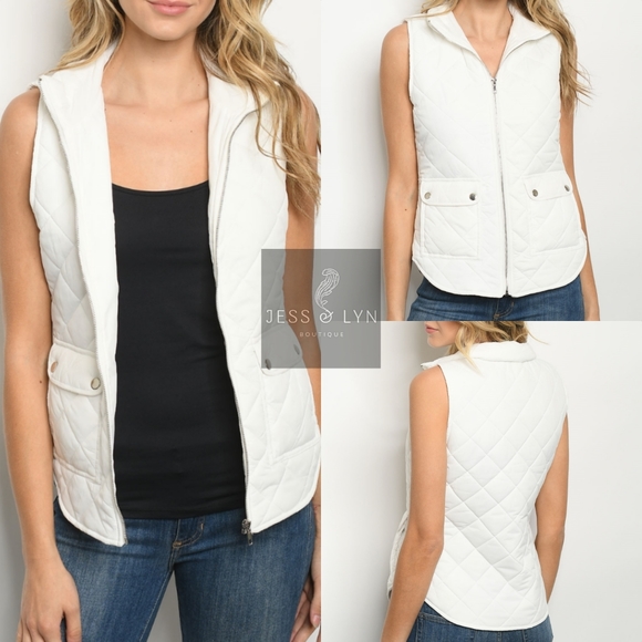 🆕White Zip Up Puffer Vest w/Pockets - Picture 7 of 8
